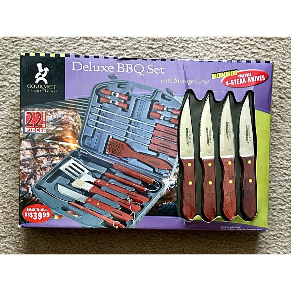 NEW Gourmet Traditions 26 PIECE Deluxe BBQ Grill Set with Storage Case